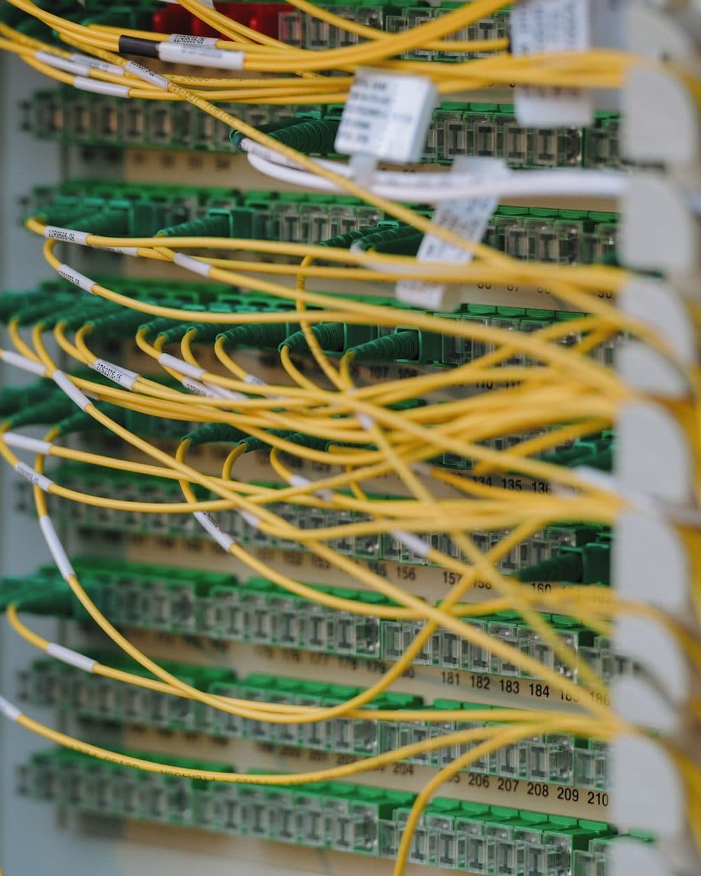 A patch panel carrying live production traffic